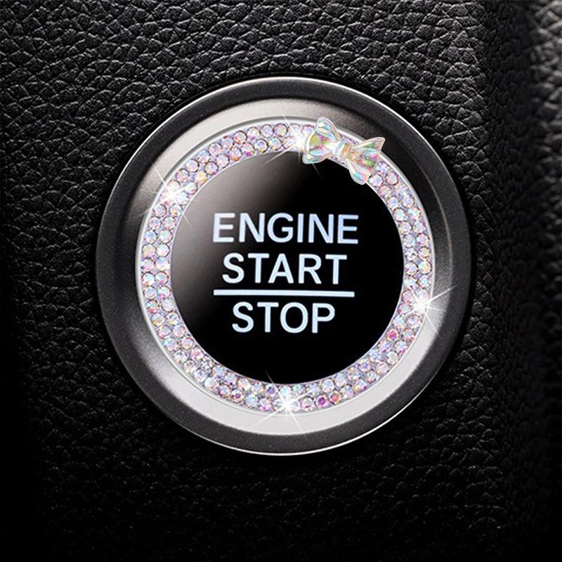 1pc Automobiles Start Switch Button Decorative Diamond Rhinestone Ring Auto SUV Car Decorative Accessories Interior for Girls