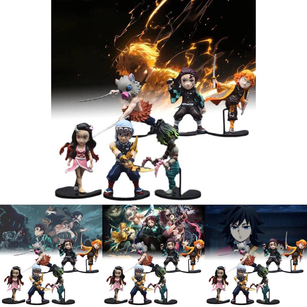 6 Charming Demon Slayer Miniature Dolls Fun Anime Keychain Capsule Toys Set