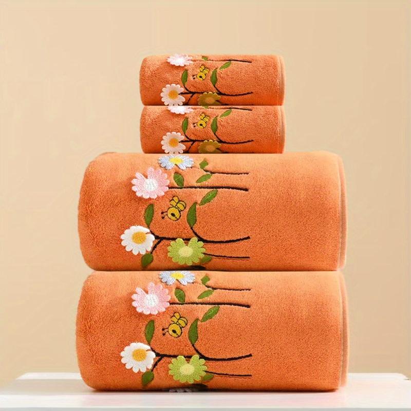 Asciugamano in pile corallo con motivo ape e girasole, morbido, confortevole, assorbente, in poliestere al 100%, per il viso