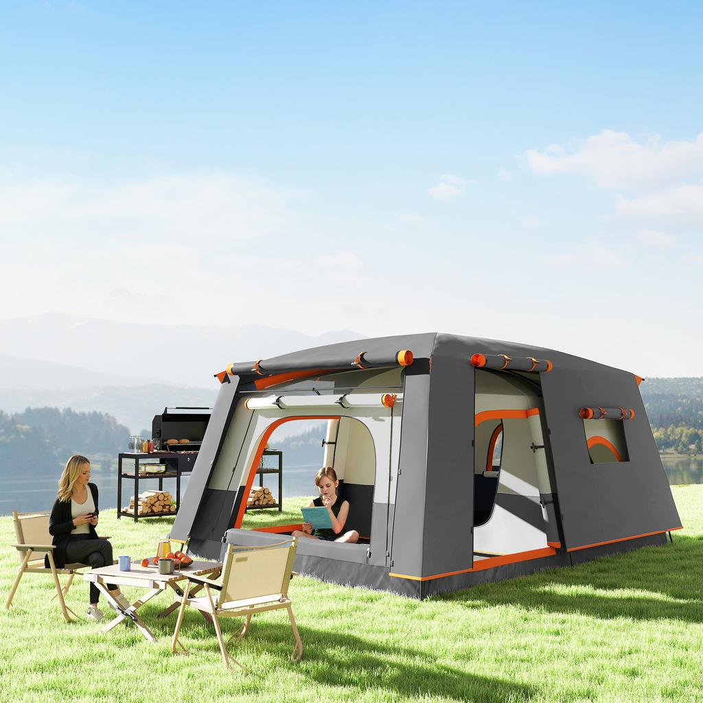 Camping tent for 4-6 people, lightweight, stable, waterproof tunnel tent with canopy and groundsheet, dark gray