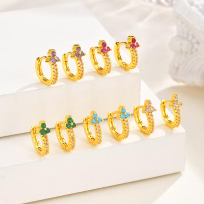 Vnox Luxury Colored Zircon Earrings For Women,Gold Plated Crystal Three Leaf Flower Hoop Earrings,Fashion Piercing Jewelry Gifts
