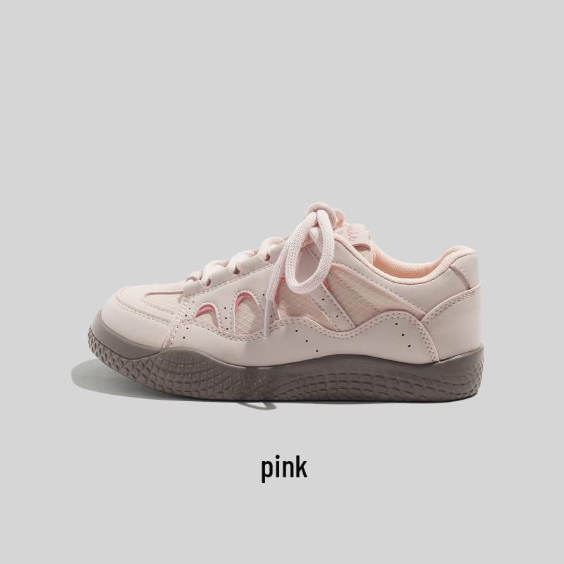 Women's Pink Retro Canvas Training Shoes - Spring/Autumn Trendy Style with Thick Sole and Comfortable Design, 2025 Collection