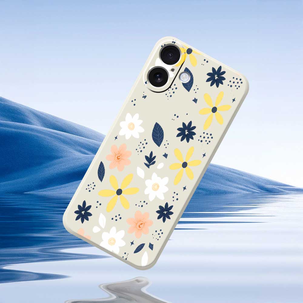 For iPhone 17 Case Colorful Floral Blue Leaves Pattern Printing Straight Edge TPU Phone Back Cover