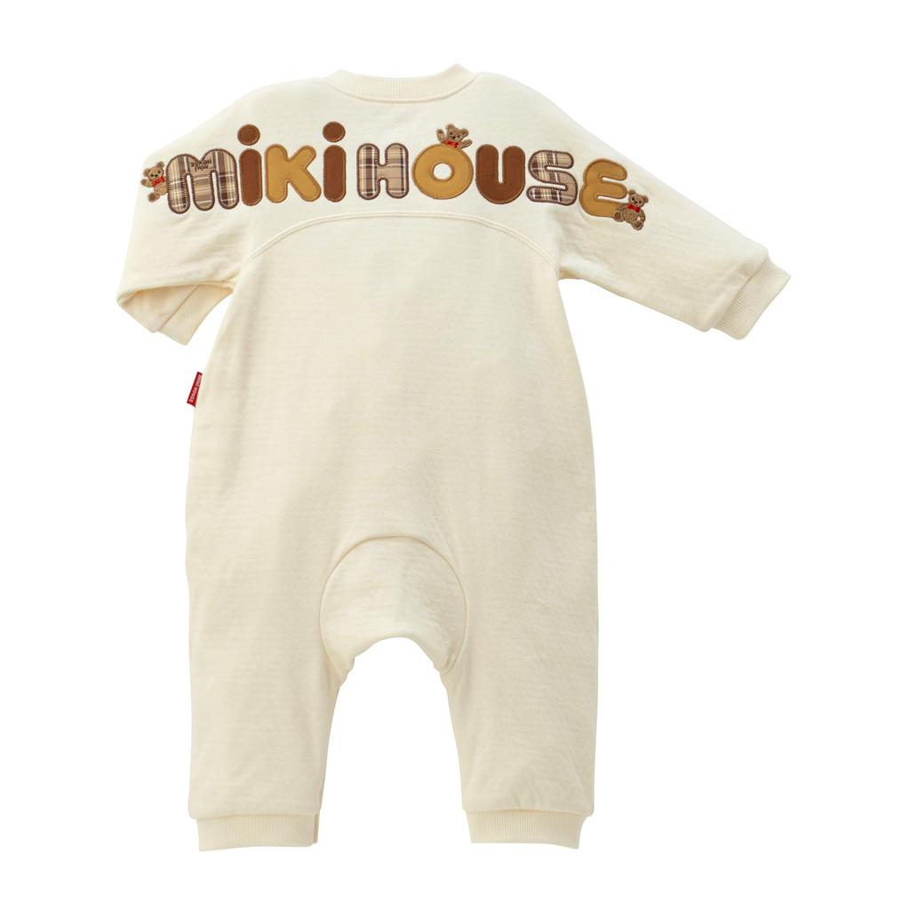 Kombinéza Romper Logo Bear Dlouhý rukáv Vyrobeno v Japonsku Chlapci Dívky Miminko Dětské Oblečení pro miminko 70cm Slonovina [MIKI HOUSE] Dětské 13-1201-684