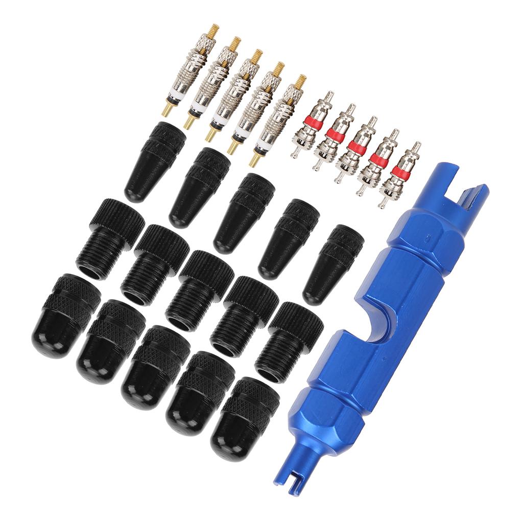 26Pcs Bike Valve Core Set American and French Valve Core Adapter Valve Cap Bicycle Pump