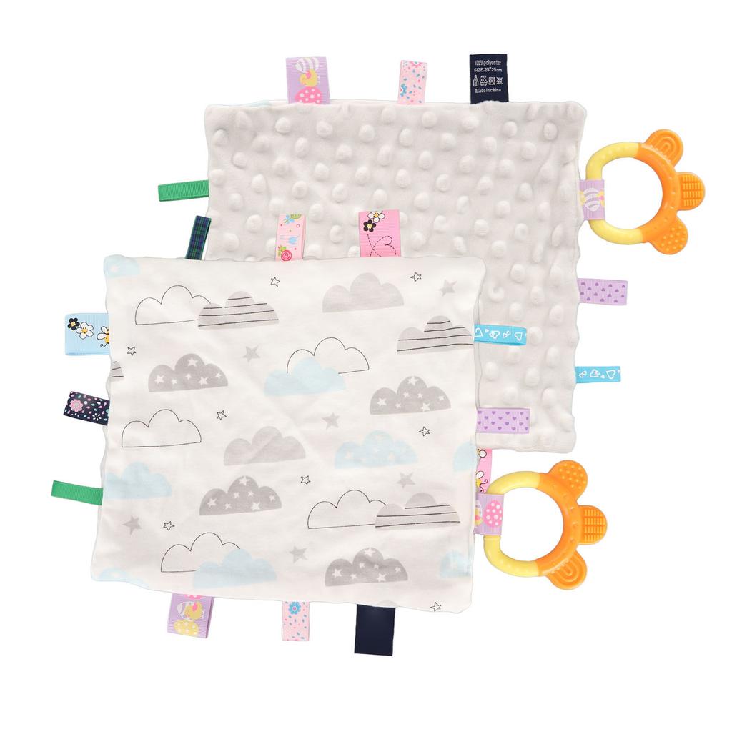 Babyetiketten Sicherheitsdecke Weiche Baumwolle Niedliches Wolkenmuster Beruhigende sensorische Decke mit Beißring