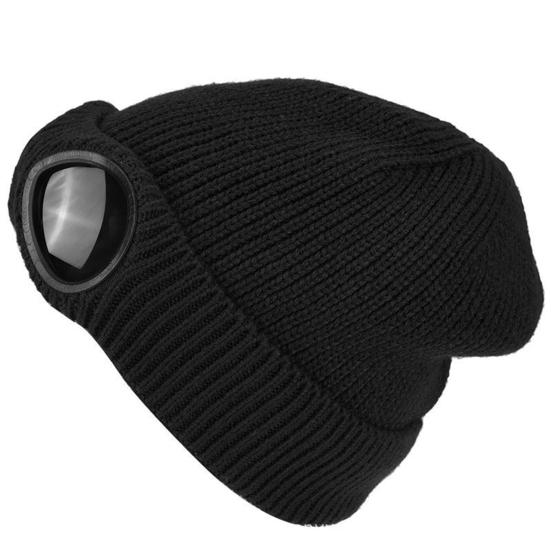 Knitted Hat Glasses Decor Stretchy Soft Plush Lining Casual Ears Protection Solid Color Autumn Winter Women Men Skull Beanie Cap Streetwear