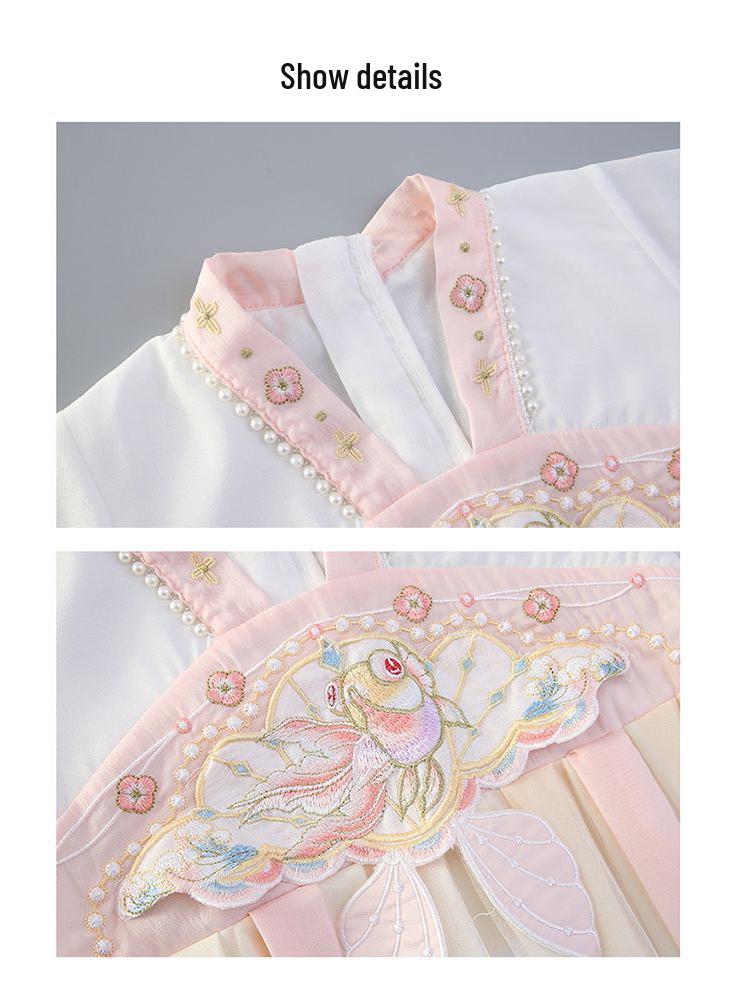 Flickornas Hanfu Sommar Tang-dräkt Prinsessklänning - Kortärmad Forntida Kinesisk Stil Älvkostym