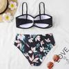 Two-Piece Swimsuit Women Underwire Padded Push-Up Split Bikini Solid Color Bra Floral Print High Waist Bottoms Swimsuit
