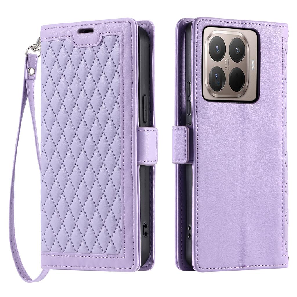 For Xiaomi 15T Pro Leather Case Rhombus Texture Wallet Stand Phone Cover with Wrist Strap