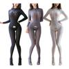Body de damă cu mânecă lungă, cu crotch deschis, semitransparent, cu șnur