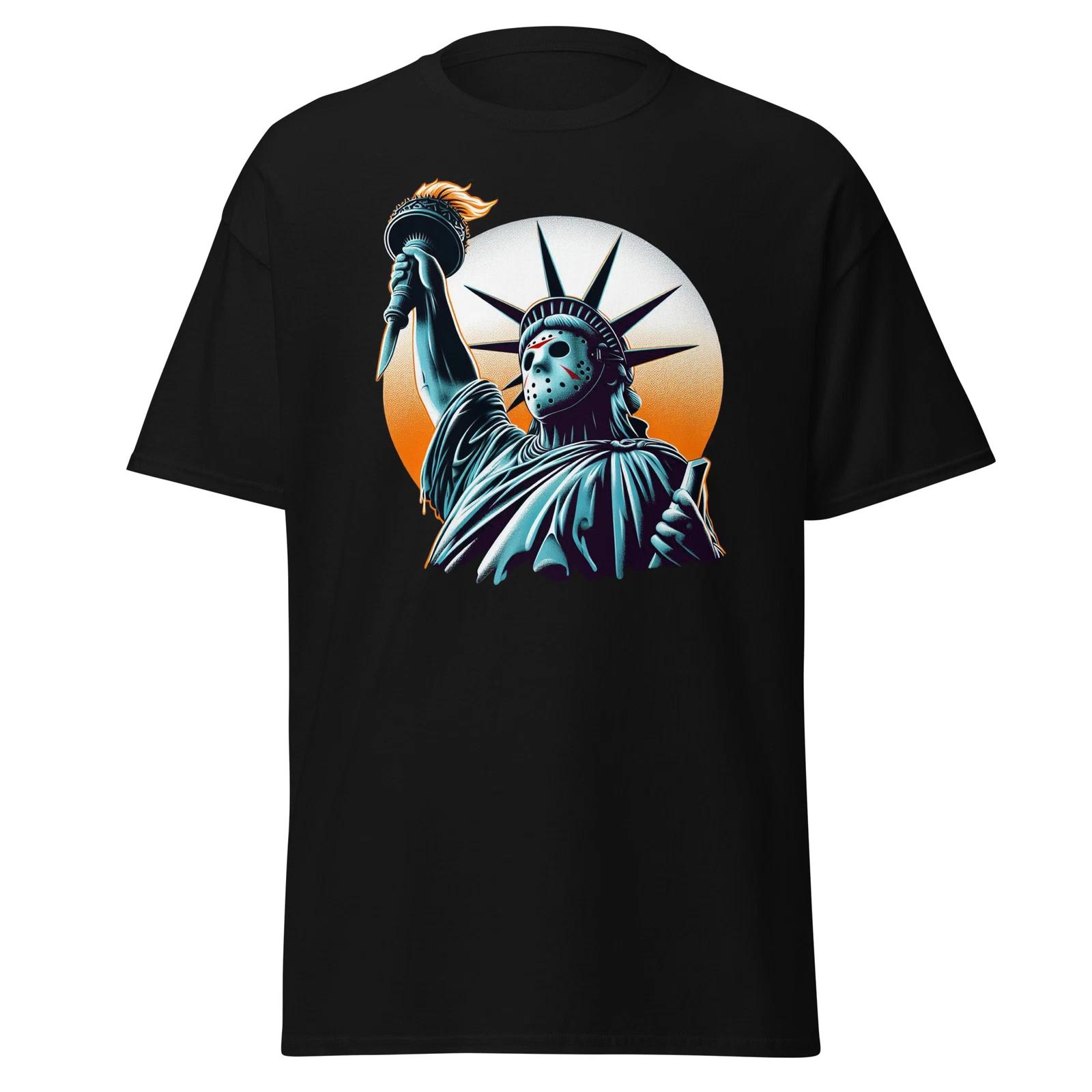 Embrace the Horror with Our Jason Voorhees Statue of Liberty T-Shirt! XXXL