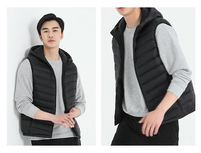 Men's Lightweight Down Vest - Sleeveless, Stand Collar, Short Style, Warm White Duck Down, Autumn/Winter Collection.
