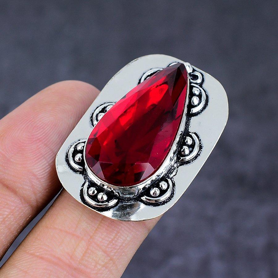 Garnet Handmade 925 Sterling Silver Jewelry Ring Size 7 J8H90