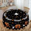 1 Halloween Runde Tischdecke 60 Zoll - Geister, Fledermäuse, Kürbisse und Spinnenmuster für lange Tische