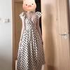 Summer backless polka dots waist slim small flying sleeves suspender dress French retro sweet and spicy temperament long dress women