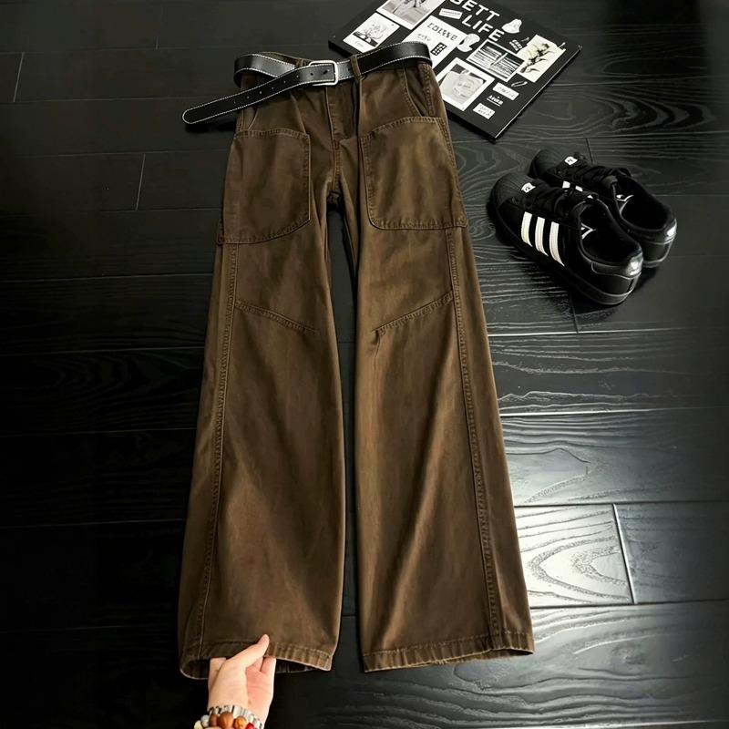 Tooling jeans men's American retro big pocket straight-leg pants slim pants