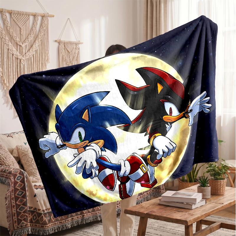 Sonic the Hedgehog Printed Flannel Blanket, Skin Friendly Warm Throw for Indoor Couch Bed Daily Use