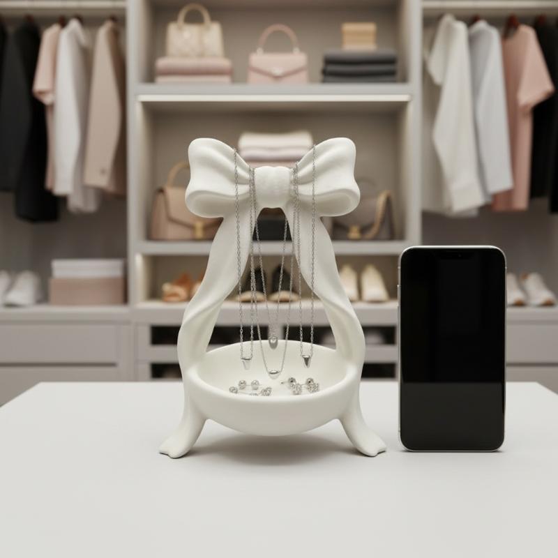 3D Bow Shaped Jewelry Tray Ring Earring Holder Creative Storage Plate for Living Room Bedroom Vanity Decor