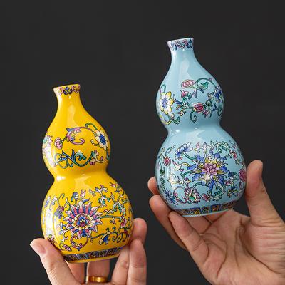Chinese Style Enamel Gourd Ceramic Vase, Living Room Decoration, Flower Vase, Desktop Decoration Vase