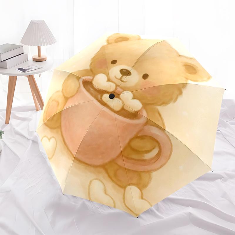 1pc Bear Hot ChocolateAutomatic Open/close Umbrella, 8-Rib Sturdy Structure, Portable Travel Umbrella, Parties, Everyday Usec06