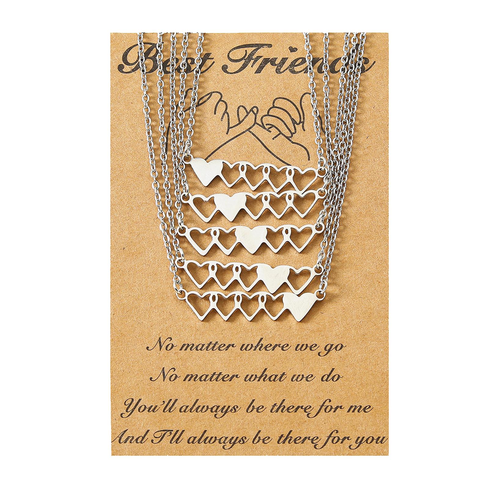 

5 Pcs Heart Pendant Clavicle Pinky Promise Hollow Stainless Steel Necklaces for Best Friends Couple Family Women Sister 1