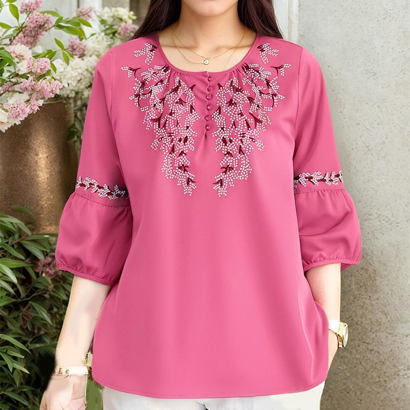 

ZANZEA Women Casual Round Neck Long Sleeve Loose Print Blouse 5XL розовый