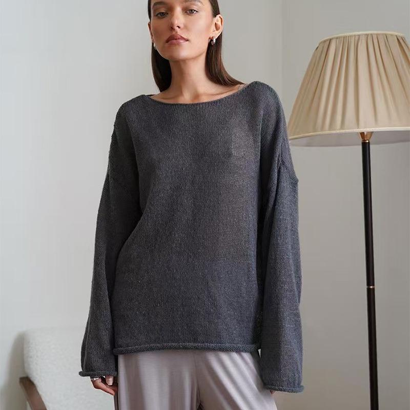 

Элегантный свитер для женщин 2025 Лето Осень Повседневная мода Свободные женские пуловеры Шикарный розовый белый джемпер Sueter Mujer S серый