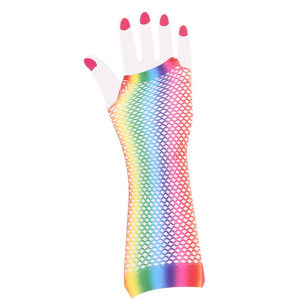 1 Paar Damen Glänzende Regenbogen Bedruckte Netzhandschuhe Aushöhlen Braut Fingerlose Handschuhe für Hochzeit