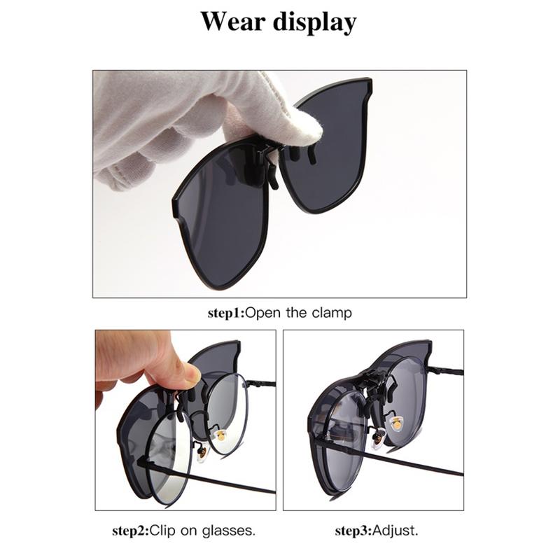 Men Photochromic Polarized Lens Flip Up Clip On Sunglasses Women Driving Sun Glasses With Clips