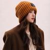 Black hat women's spring and autumn wool hat cold hat big head circumference headgear knitted hat winter warm pile hat men