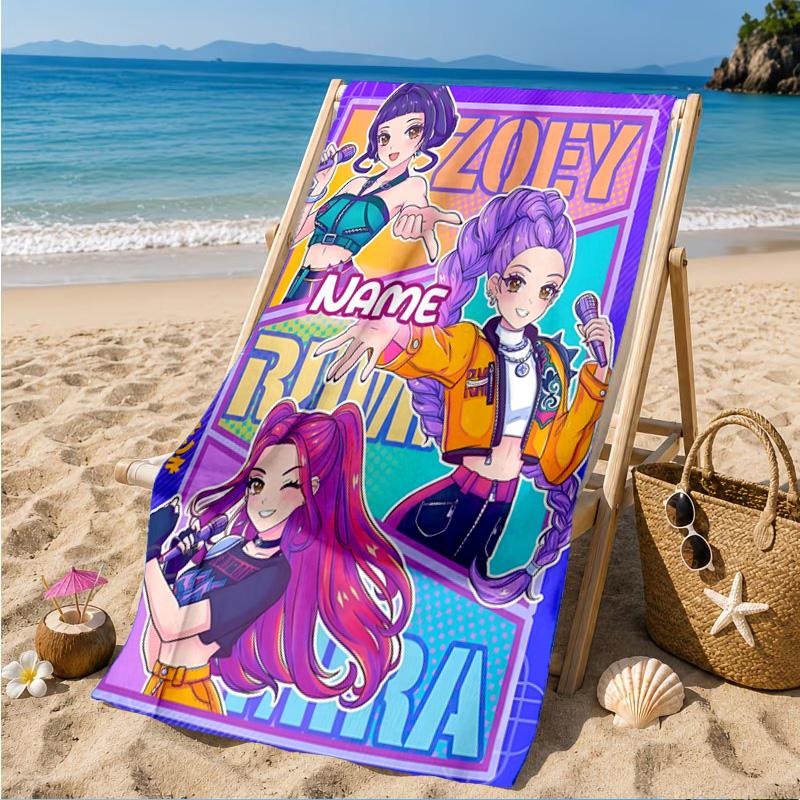 Custom Name KPop Cartoon Beach Towel Microfiber Beach Towel, Lightweight and Quick-Dry, for Summer Travel, Swimming Pool Gift