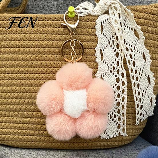 Flower Bag Charm Plush Keychain for Handbags, Five-petal Charm, Soft Fluffy Backpack Hanging Accessory Women Ornament