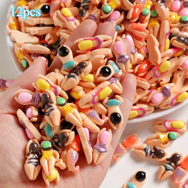 

12 Assorted Resin Cartoon Swimming Figurine - Colorful Craft Materials Featuring Unique Swimming Poses And Patterns, Suitable fo