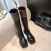 New autumn and winter new black and white color matching boots women's thick soles but knee high boots long boots thin boots