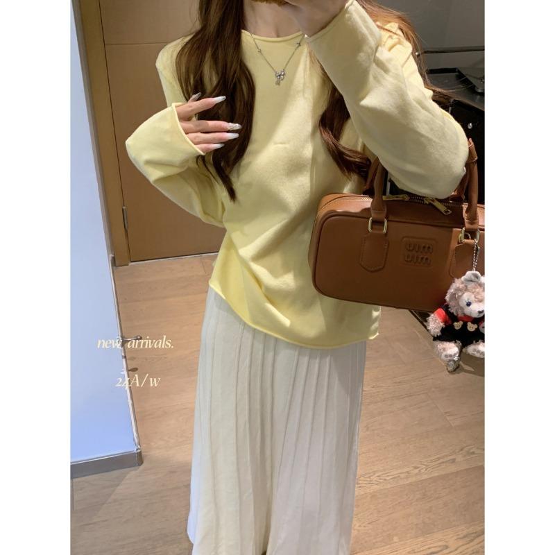 Simple round neck basic knitted bottoming shirt women's autumn and winter casual loose inner top curled sweater
