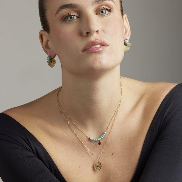 Boucles D'oreilles Turquoise Luxenter Finies En or Jaune 18K - Ria