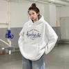 Grey hooded sweater women's coat, autumn and winter fleece thickened e loose top