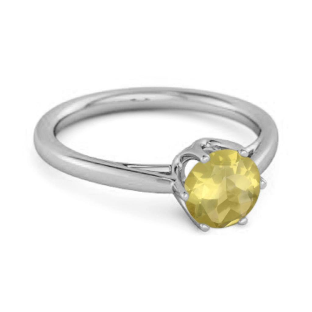 Lemon Quartz Minimalist Solitaire Ring - 925 Sterling Silver