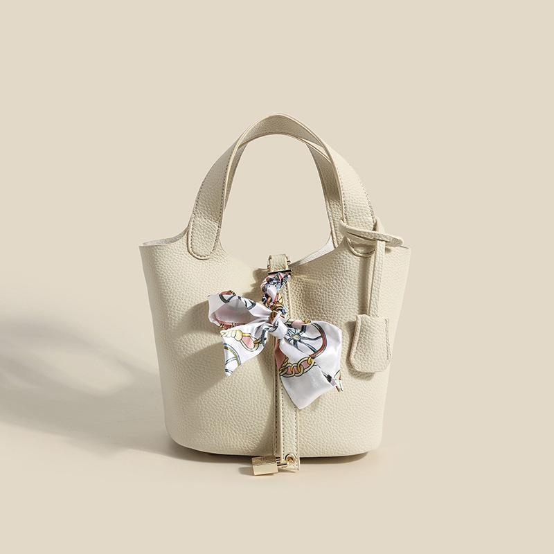 Spring New Trendy Women's Bag Commuting Fashion Handbag Bag Solid Color Vegetable Basket Bag Scarf Pendant Handbag Bag