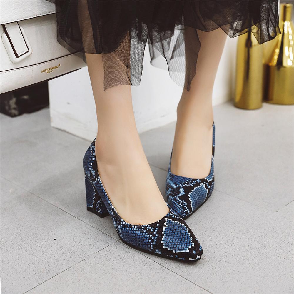 Fashion 2025 Spring Shoes Woman Pumps 7CM Snake Print High Heels Pointed Toe Split Leather Beige White Red Blue Shoes Square Heels Women