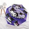 Heart Shaped Kuromi Sanrio Durable Cartoon Folding Cartoon Umbrella, Portable 3-Fold Compact Umbrella for Men and Women, Suitable for Travel or Daily