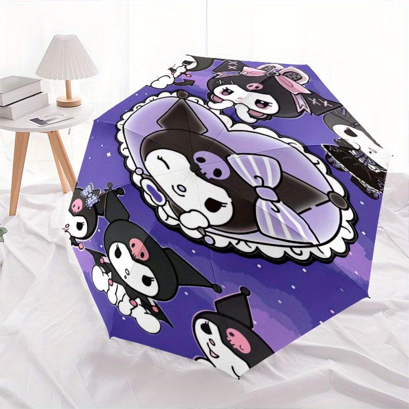 Heart Shaped Kuromi Sanrio Durable Cartoon Folding Cartoon Umbrella, Portable 3-Fold Compact Umbrella for Men and Women, Suitable for Travel or Daily