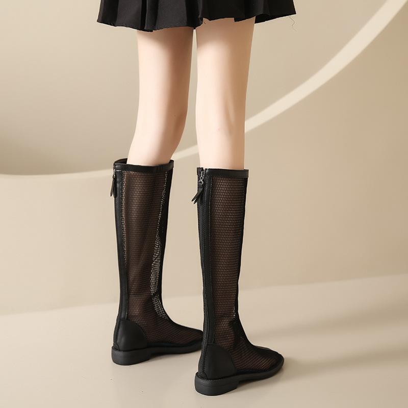 Hollow Long Net Boots Women's Boots Women's Spring and Autumn Summer Boots Thin Single Boots High Tube Medium Tube Martin Boots Breathable Women's Sho