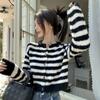 Knitted Cardigan Sweater Women Small O Neck Sweater Versatile 2023 Spring Long Sleeve Lazy Stripe Sweater Cardigan Female Top