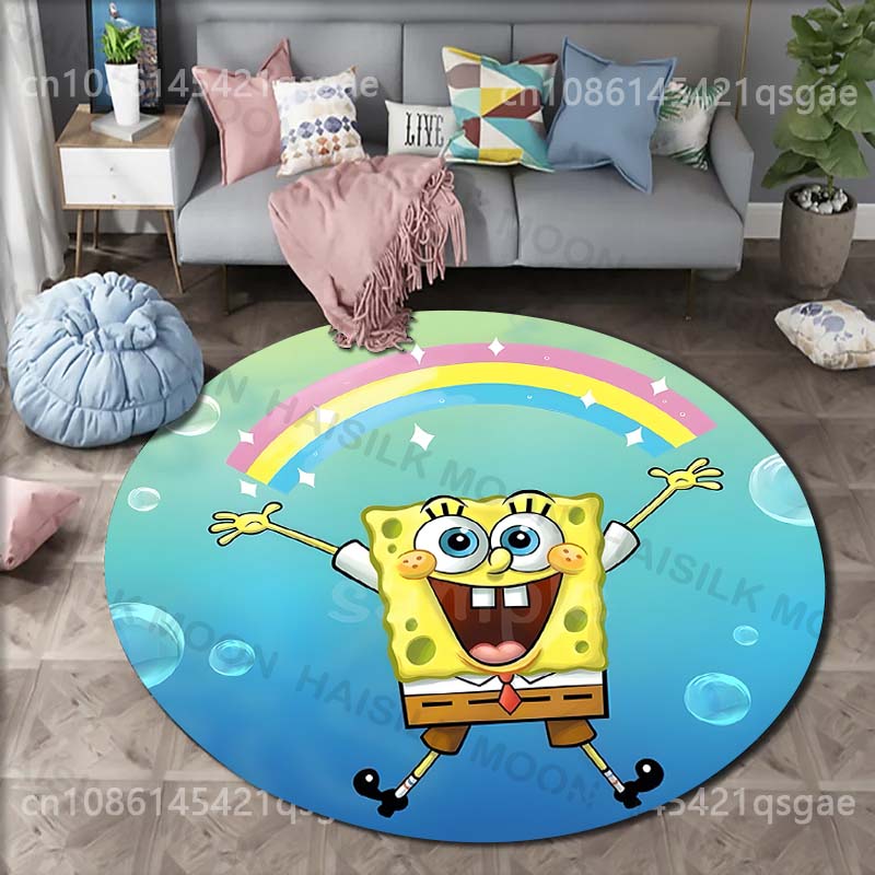 Cartoon SpongeBob Schwammkopf Druck Runder Teppich für Wohnzimmer Schlafzimmer Tisch und Stuhl Sofa Heimdekoration Bereichsteppich Luxuriöses Geschenk