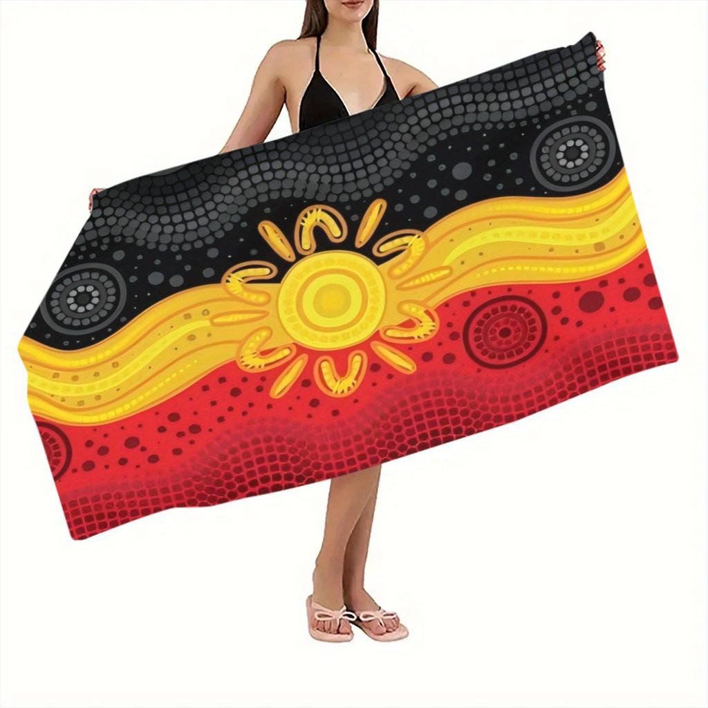 1pc Aboriginal Art Sun Print Beach Towel Polyester Quick Dry Lightweight Soft Towel for Swimming Surfing Camping Travel
