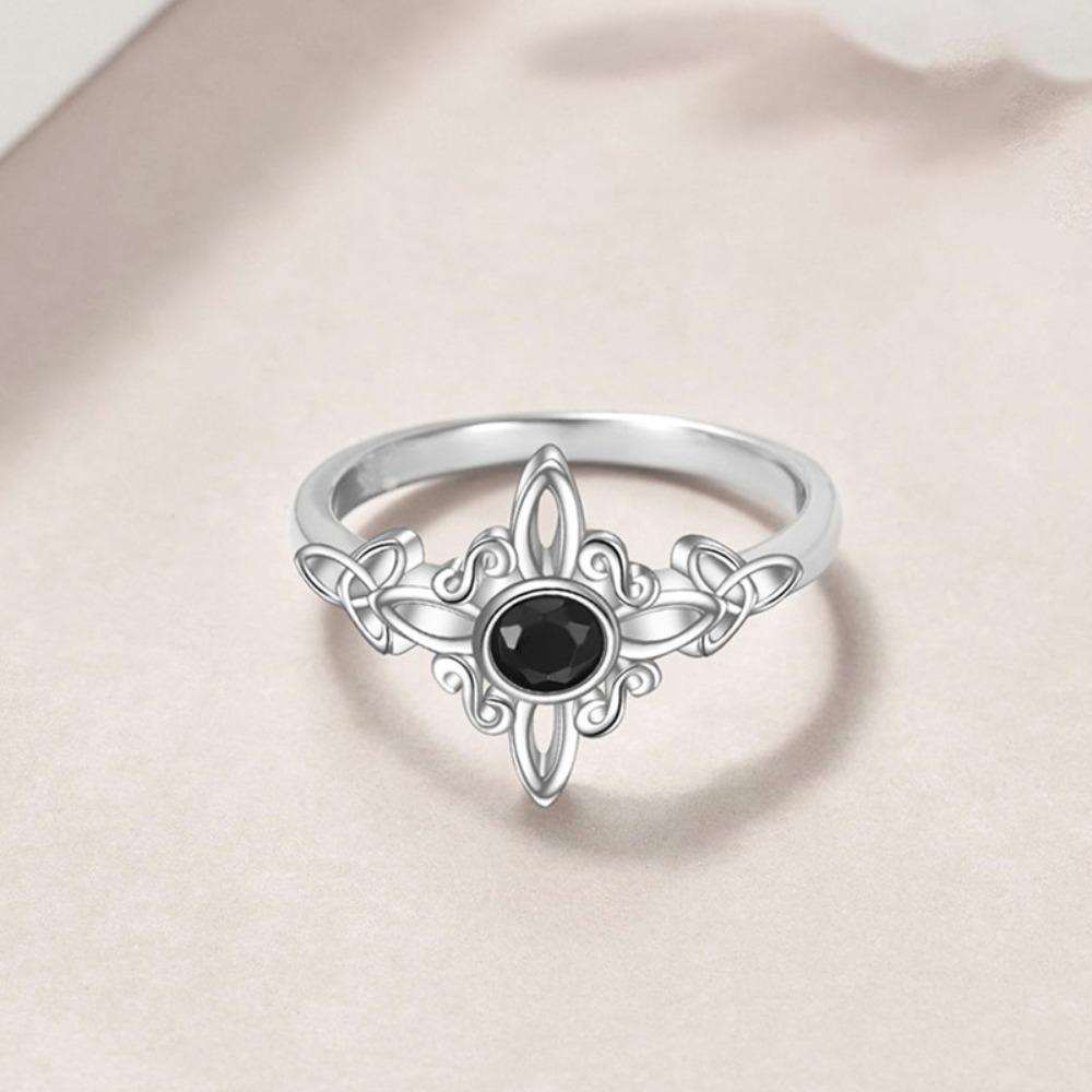 Witchy Celtic Knot Wave Ring Black Diamond Minimalist Cute Jewelry for Women