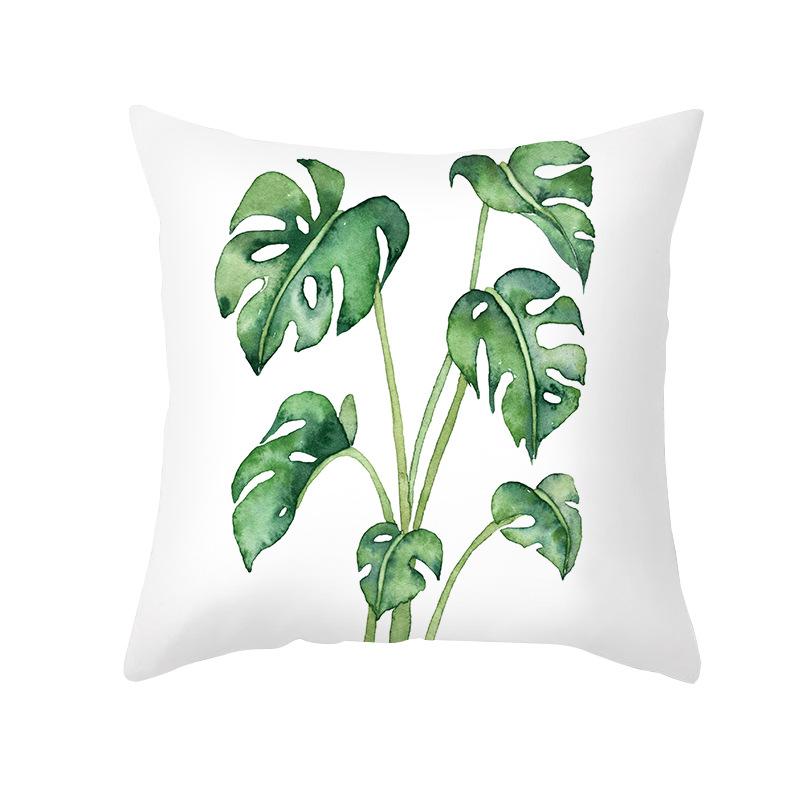 Summer Small Fresh Green Plant Print Pillowcase Peach Skin Green Leaf Home Sofa Pillowcase Bedroom Cushion