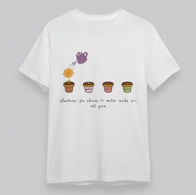 Women's Oversize T-Shirt Self Love Watering Can and Flowerpot Graphic Cotton Tee